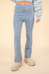 Trendy Crossover Waist Washed Denim Leggings - Stretch & Style by VERY J